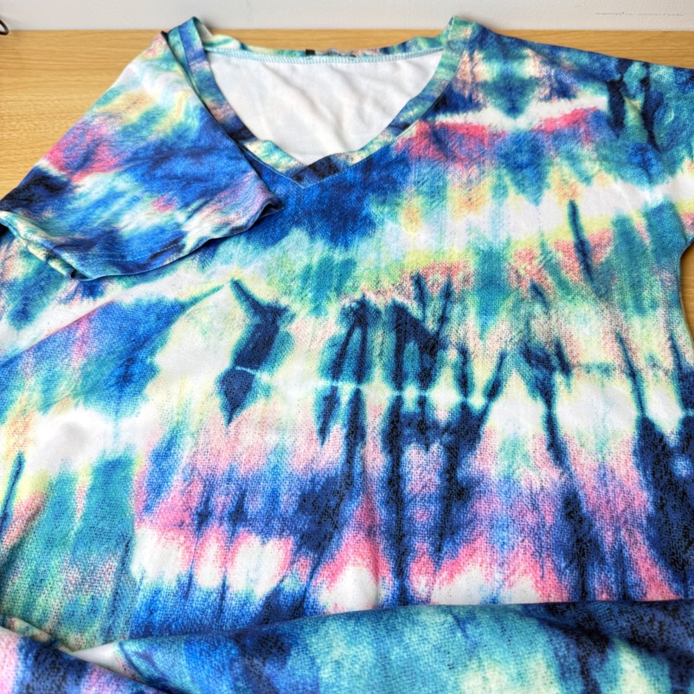 Arolina Maxi Dress Womens Medium Blue Tie Dye‎ V-Neck Side Slit Resort Bohemian